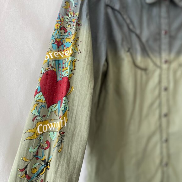 Pink Cattlelac Womens Green Pearl Snap Cowgirl Western Button Up Shirt Size S - Picture 4 of 8